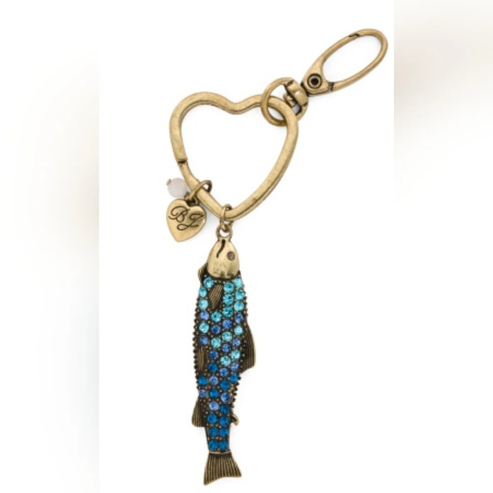 Betsey Johnson Blue and Gold Fish Keychain/Charm Or Bag Pull